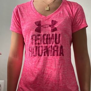 Bright pink shirt sleeve Under Armour top